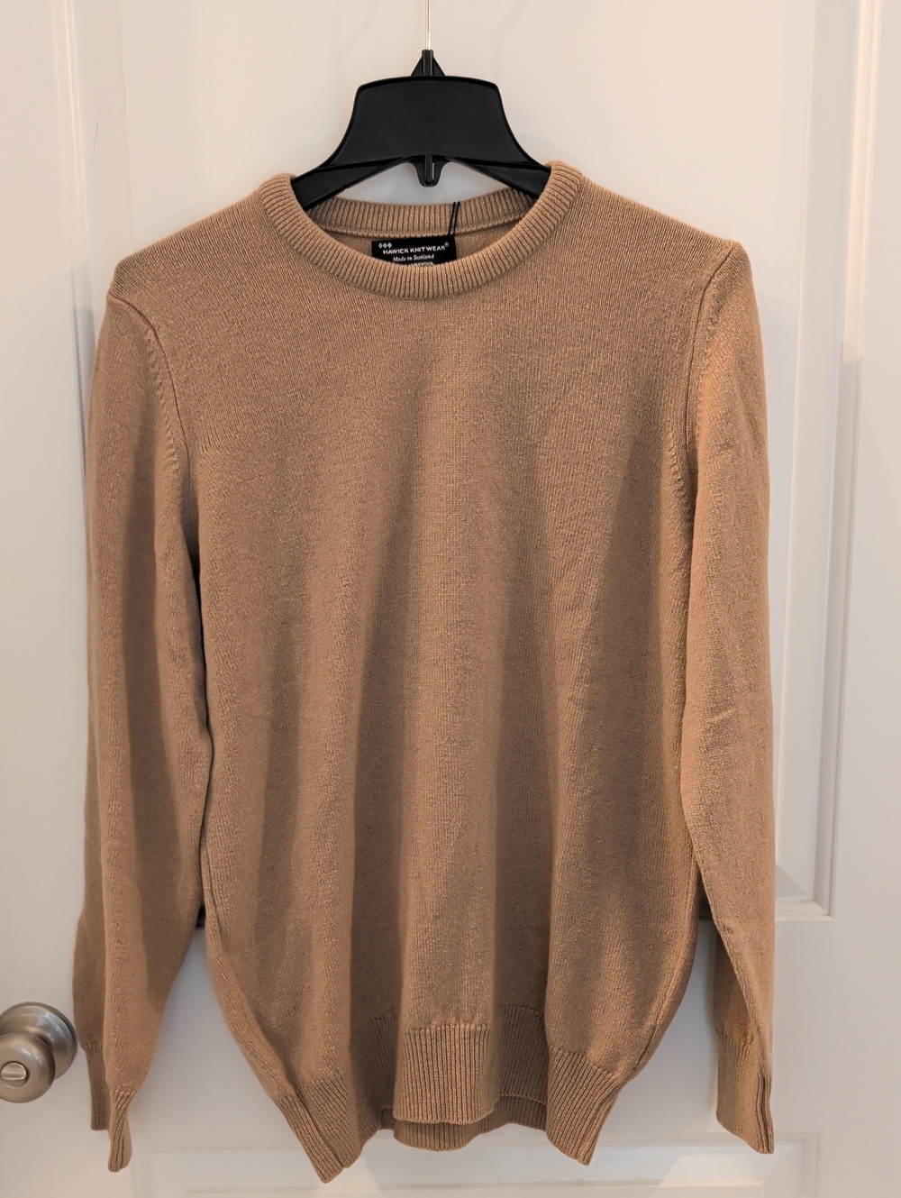 Hawick Knitwear Men's Crewneck Lambswool Sweater — Beige/Tan/Camel